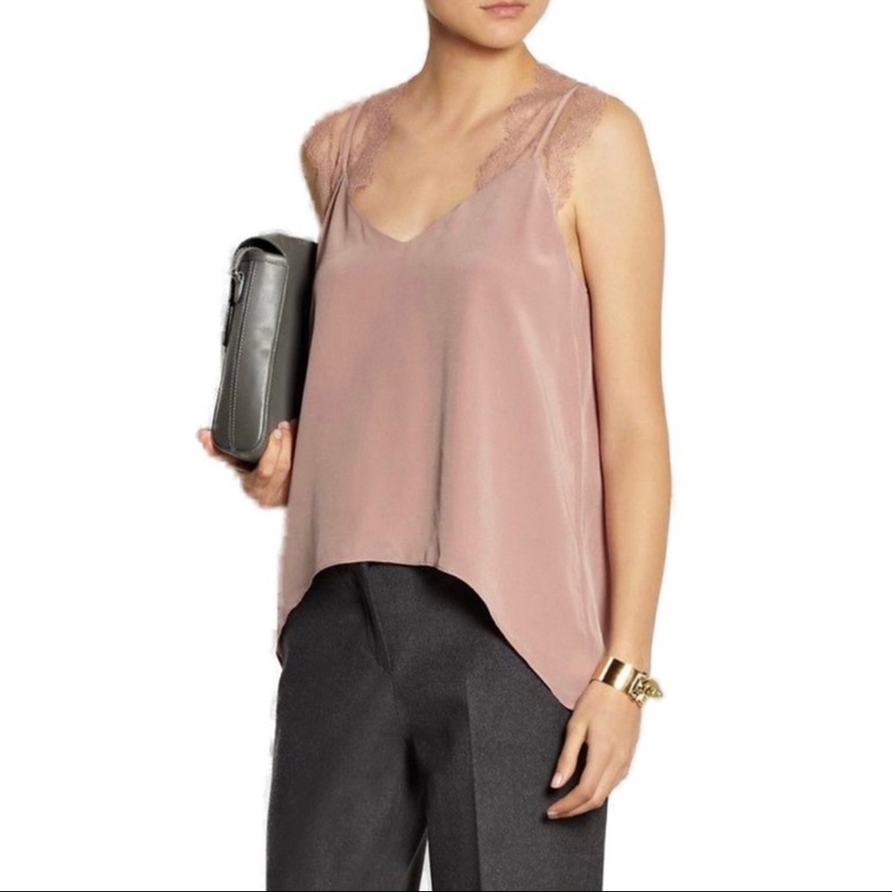 MICHELLE MASON PINK LACE TRIM SILK CAMISOLE